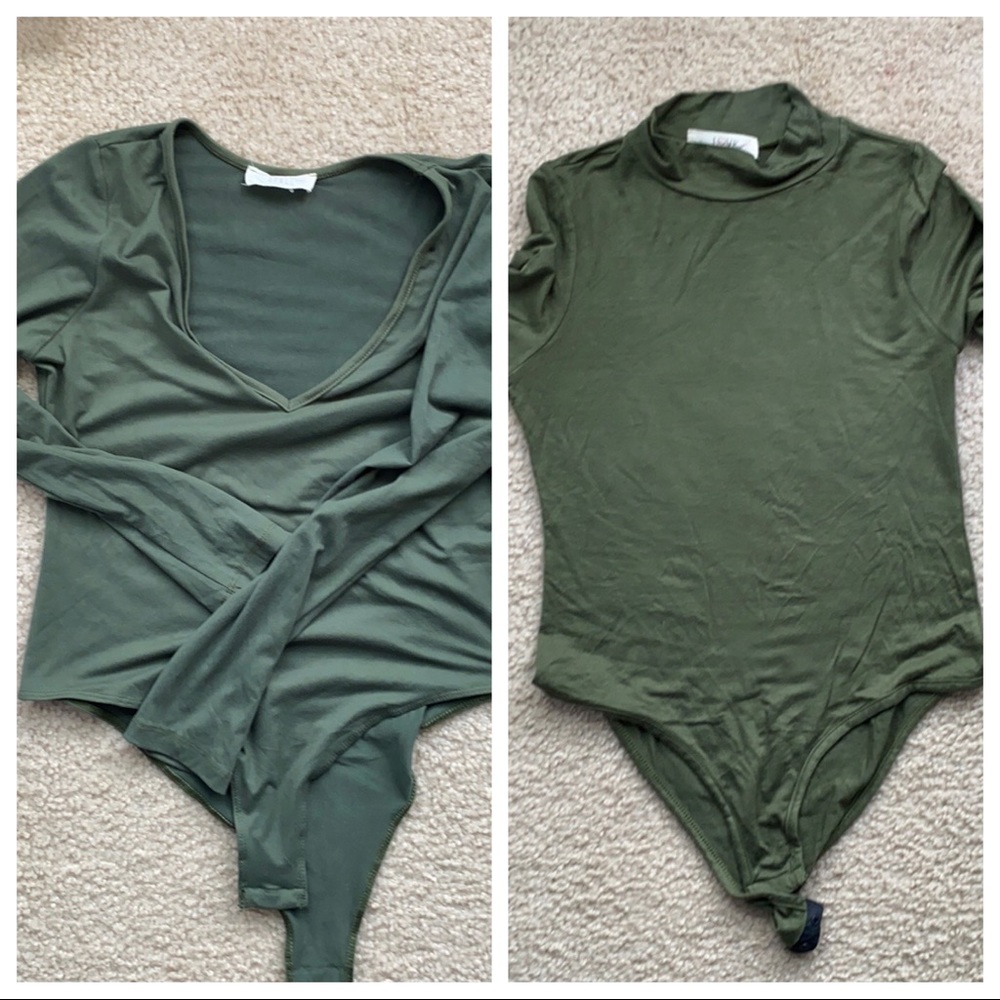 Two (2) Olive green body suits 1-mock & 1 V-neck